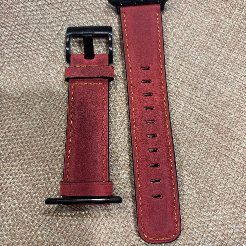 Red Leather Watch Band